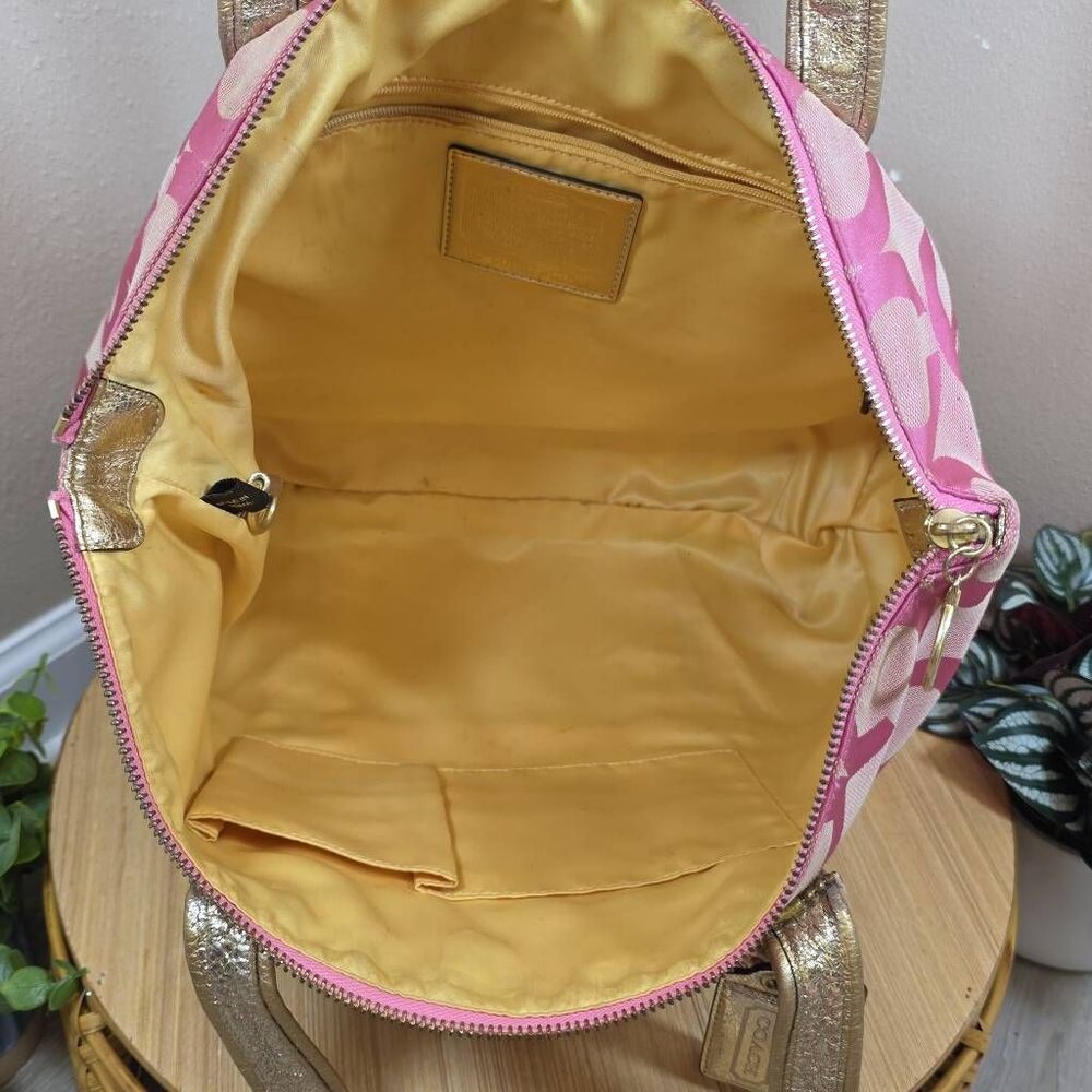 Coach RARE Poppy Pink/Gold OP Art Glam Tote Bag - Picture 13 of 15
